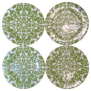 4 Pier 1 Royal Regal Trellis Green Melamine 10.5" Dinner Plates